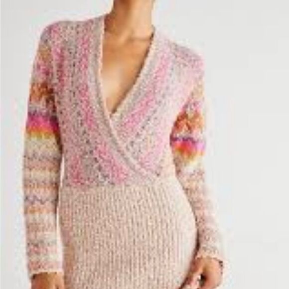New Free people Forever Fair isle sweater in strawberry combo knit size S - Picture 7 of 11